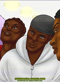 Cartoon comic porn with busty white blonde and three black boys with huge dicks